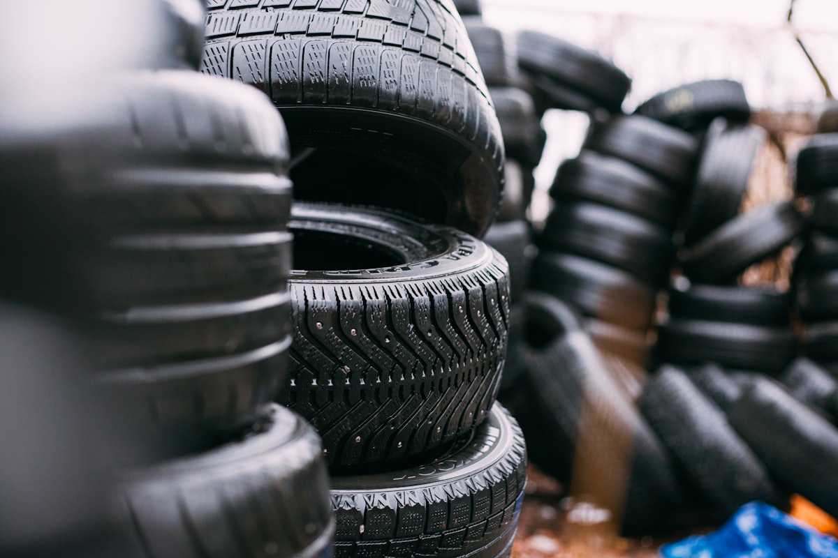 A stack of new vehicle tyres